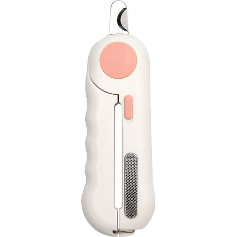 Coupe-ongles en acier inoxydable pour chats - Éclairage LED - Coupe-ongles pour chiens et chats - Pince à ongles avec butée de sécurité et lime à ongles - Rose et blanc (1/5)