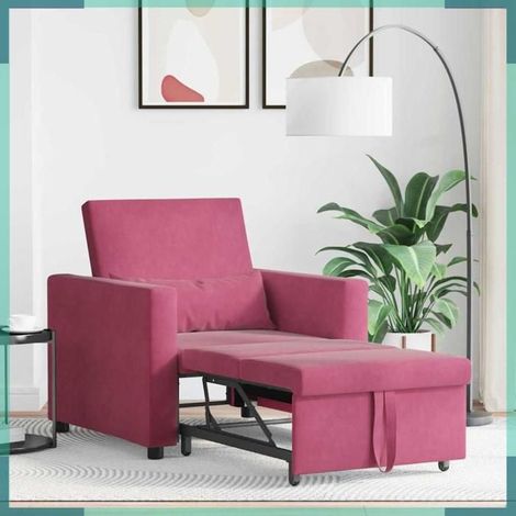 Canapé-lit escamotable simple - 42002702 - Rouge bordeaux - Velours - Convertible 3-en-1 (avec roue) (1/5)