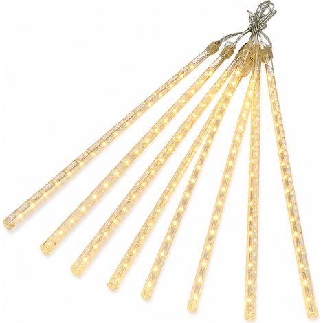 Guirlande LED Pluie de Météores Solaire Blanc Chaud, 10 Tubes pour Jardin et Arbres (1/5)