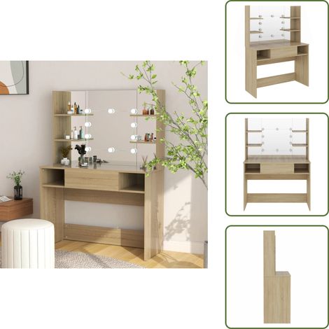 Schminktisch mit LED-Beleuchtung 100x40x135 cm MDF Eiche-Optik - Schminktisch - LED Beleuchtung - Kosmetiktisch - Makeuptisch - Badezimmermöbel