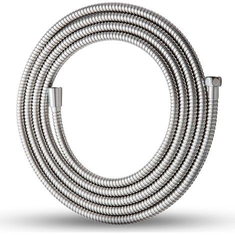 Flexible de Douche 4m, Tuyau Douche avec Protection Anti-Torsion, Flexible Douche en Acier Inoxydable, Universel G1/2", pour Robinetterie de Salle de Bains, Remplacement Tuyau de Douche, Argent (1/5)
