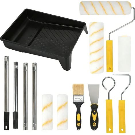 Paint roller and brush set, including 4 extensions, microfiber paint roller, padded paint tray, and brushes (1/5)