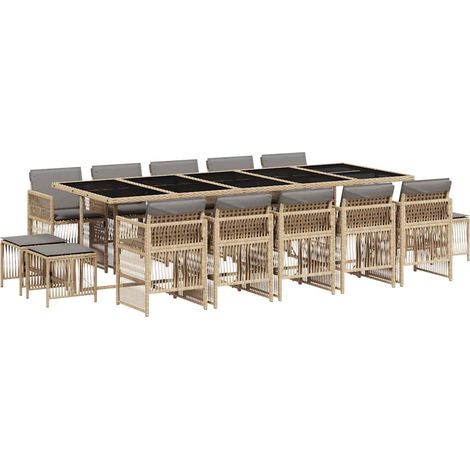 Maison Exclusive - 15-tlg. Garten-Essgruppe mit Kissen Beigemisch