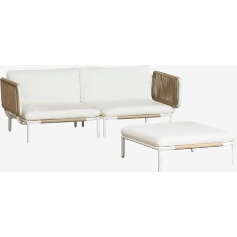 Sofá modular de jardín de 2 piezas con 2 módulos esquineros y puff en acero Roubly SKLUM