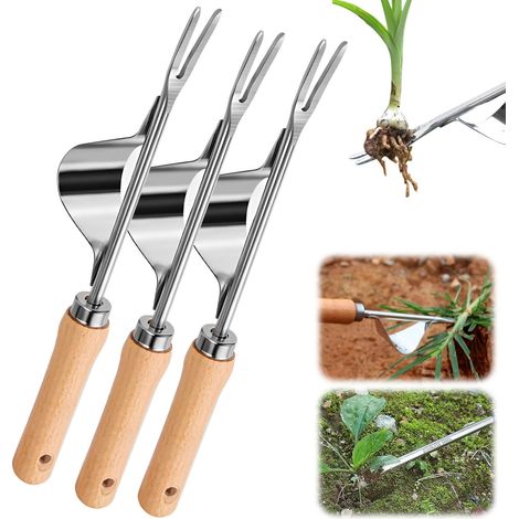 Désherbeur Manuel 2025 - Arrache Mauvaise Herbe, Pissenlit et Racines, Outil Jardinage en Acier Inoxydable (3 Pièces)