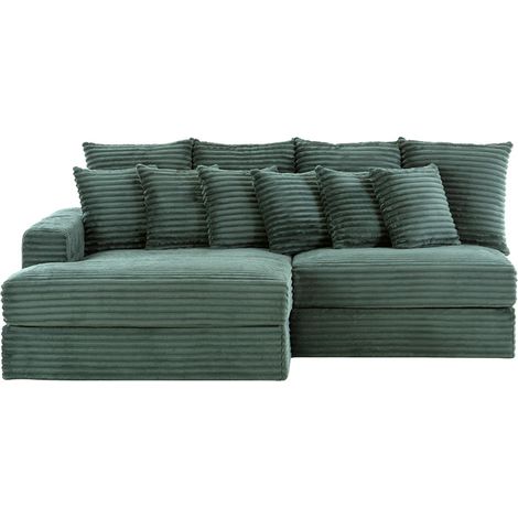 Ecksofa mit 2/3 Sitzen und tiefer Sitzfläche aus grünem Cord CARDIFF