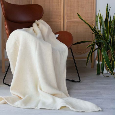 Plaid en laine et soie 120x180 cm HANOI beige naturel