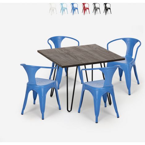 juego 4 sillas estilo mesa 80 x 80 cm diseño industrial bar cocina reims dark - Azul Marino (1/5)