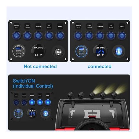 12V 24V Strip Rocker Switch Panel Waterproof USB Ports Car Charger, LED Digital Voltmeter and Cigarette Lighter Socket for Car (1/4)