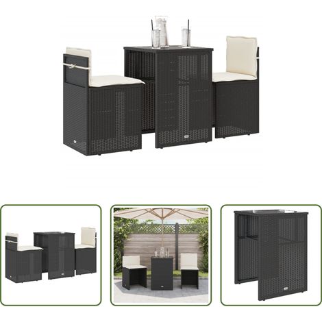 vidaXL Mobilier extérieur - Ensemble de bistro 3 pcs avec coussins noir résine tressée (1/5)