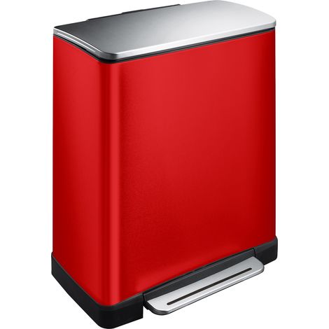 EKO - Poubelle à pédale tri sélectif E-Cube 28+18 litres - Stainless steel Plastic - rouge, inox mat