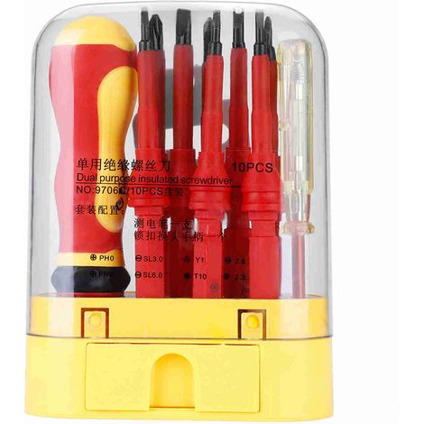Juego de destornilladores aislados CRV 10 en 1, destornillador para electricista de 500 V con lápiz de prueba. (1/5)
