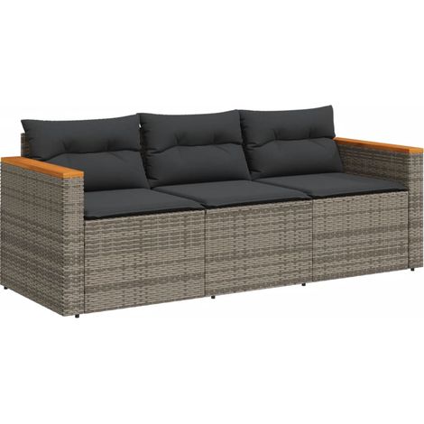 vidaXL Divano da Giardino con Cuscini 3 Posti Grigio in Polyrattan (1/5)
