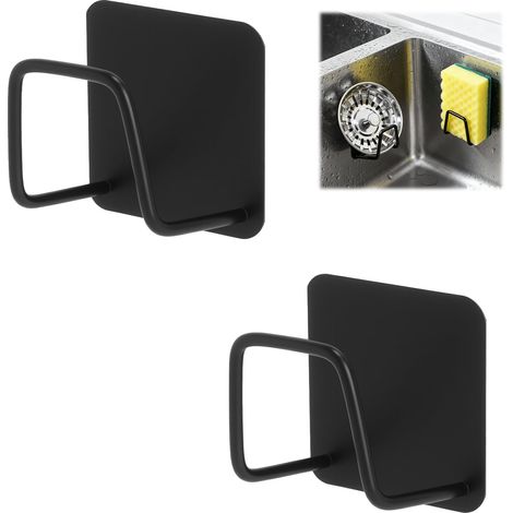 Lot De 2 Porte Eponge Evier Auto Adhesif Noir, Porte Eponge evier Cuisine sans Perçage, Support Eponge evier Cuisine Compact comme R (1/4)