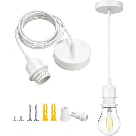 White Industrial Light Pendant Light Kit E27 Socket Adjustable Pendant Light Cable Retro Edison Vintage Ceiling Light Fixture for Kitchen Island Hallway Dining Room (1/5)