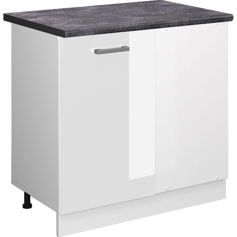 Mobile ad angolo cucina R-Line, Bianco lucido, 86 cm , PL Antracite, Vicco