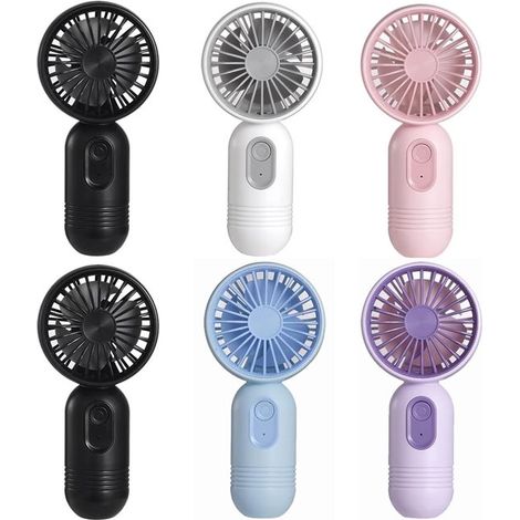 Lot de 6 mini ventilateurs portables rechargeables USB, 3 vitesses, longue autonomie, légers avec cordon, pour bureau voyage camping (1/2)
