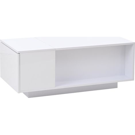 Tavolino da caffè elevabile 100 x 50 x 40 cm bianco con cassetto, vano nascosto e luce LED (1/5)