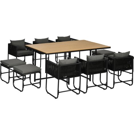 Outsunny Rattan Dining Set, Garden Table & Chair Sets w/ Space-saving Design