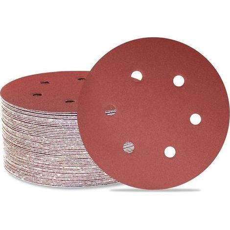 Lot de 50 disques de ponçage 150 mm 6 trous Grain 180 Papier abrasif Orbital aléatoire pour travail du bois, automobile, métal (1/5)
