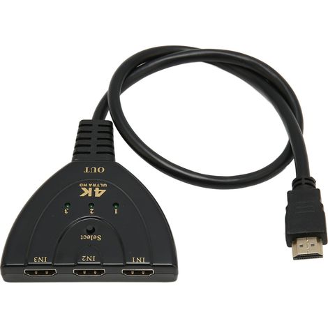 Commutateur HDMI 3 Entrées 1 Sortie 4K Ultra HD pour PS5, Xbox, PC et Téléviseurs