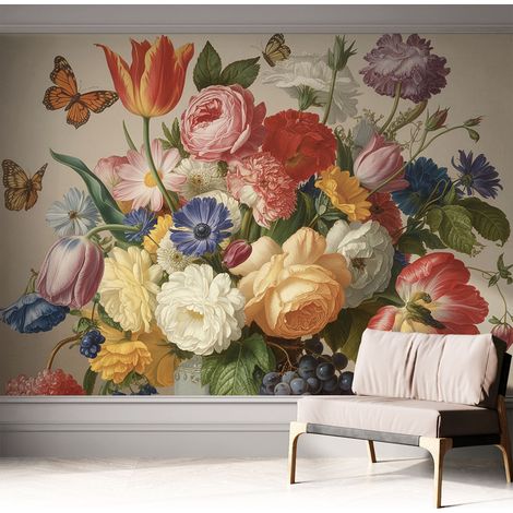 Papier peint autocollant avec imprimé pour décoration intérieure pour rénovation a motif Fleurs et papillons 312x219 cm (1/5)