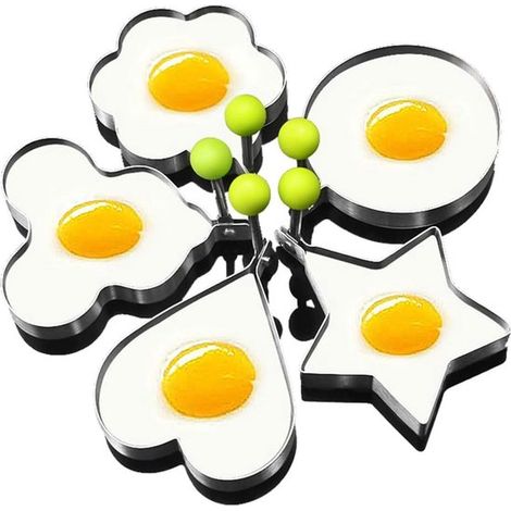 pièces - Moule à omelette - appareil de cuisine - Anneau de cuisson - Anneau de cuisson - œuf au plat - Moule à œufs au plat - Ensemble d' Bagues à œufs - argent - acier inoxydable - Anneau à œufs et (1/5)