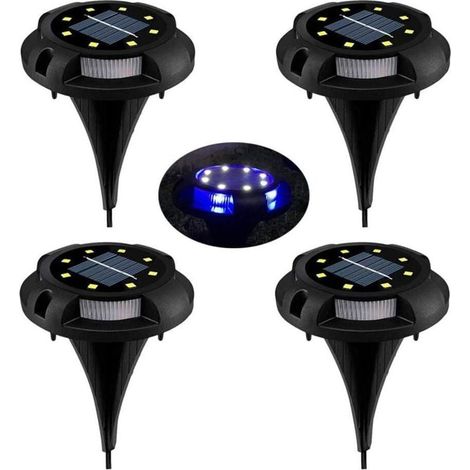 Solarbetriebene LED-Gartenleuchten, 8 LEDs, 4er-Set IP65 wasserdichte Solar-Gartenstrahler, dekorative Rasenleuchten für Einfahrt, Garten, Terrasse, Hof, Rasen, Weiß (Naturweiß + Blau)