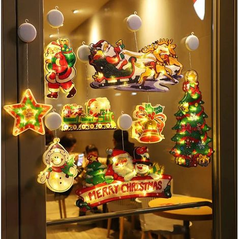 Décorations lumineuses de Noël à LED avec ventouse – Éclairage décoratif pour fenêtre créant une ambiance festive, suspensions lumineuses et guirlandes rideaux (1/4)