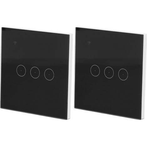 Stück Tuya Wi-Fi Touch-Schalter, Ein-Draht-Doppelsteuerung, 95-240VAC CE, Schwarz, Dreiwege, App-kompatibel. (1/5)