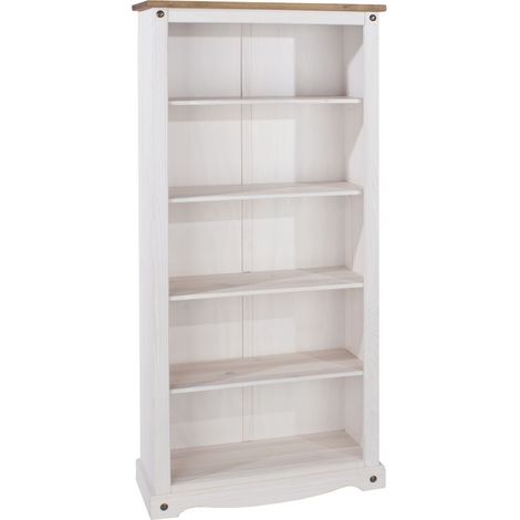 Corona White Tall Pine Bookcase 5 Book Shelves Mexican Solid Wood Living Room (1/3)