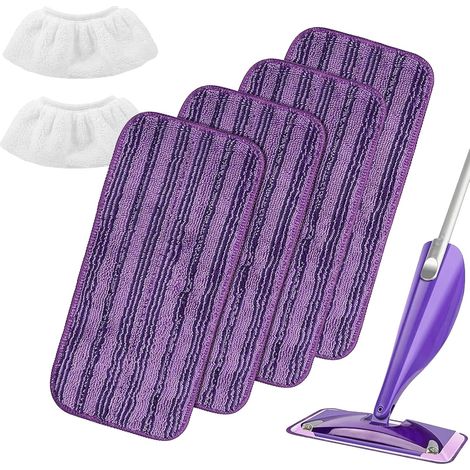 4 Lingettes pour Swiffer WetJet Wood et 2 Bonnettes Microfibre Buse à Main pour Kärcher, Serpillières en Microfibre Remplacement, Tampons de Vadrouille Lavable (1/5)