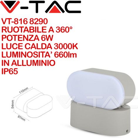 V-TAC VT-816 Lampada LED 6W da parete grigio testa ruotabile wall light bianco caldo 3000K IP65 - SKU 8290 (1/5)