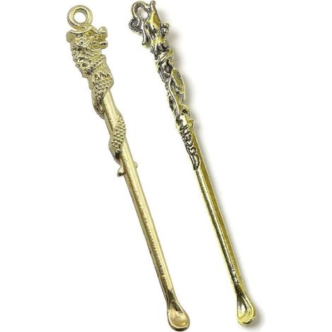 Set aus 2 Mini-Löffeln in Retro-Schaufelform mit Schlaufenanhänger zum Befüllen von Flaschen, goldfarben. (1/3)