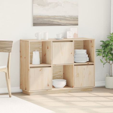 Maison Chic – Buffet bahut en bois massif de pin 110,5x35x80 cm – 3 portes et 3 compartiments ouverts – Style moderne minimaliste (1/9)