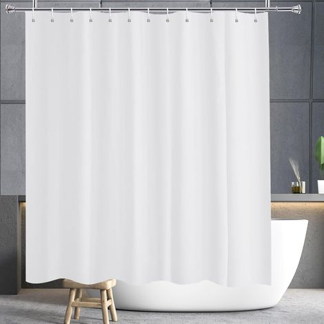 Rideau de douche 200x200 blanc, imperméable, anti-moisissure, avec boucles de suspension, L200 x H200 cm