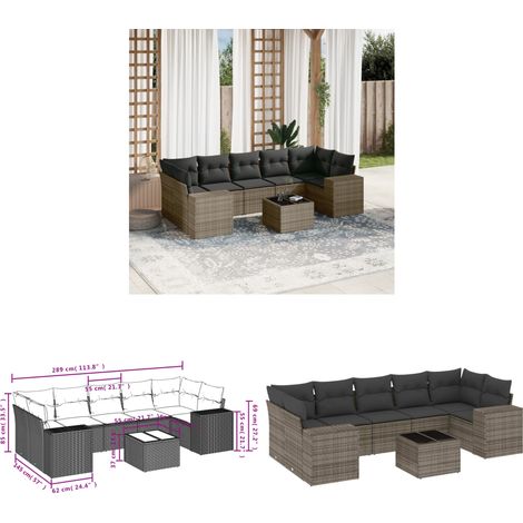 Salon de jardin 8 pcs avec coussins gris résine tressée - Ensemble Salon De Jardin - Meuble De Jardin - Résine Tressée - Rotin Synthétique - Mobilier Extérieur - Home & Living (1/3)