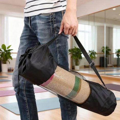 Tapis Yoga 1 pièce Design en Maille Portable Fermeture à Cordon avec Sangle Réglable Sac Yoga Femme pour Voyage Léger et (1/4)