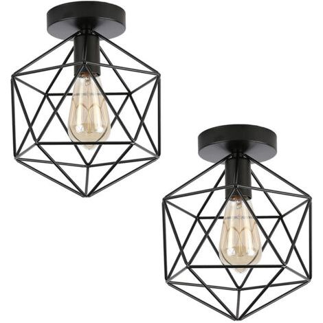 royaluxe- 2PCS Plafonnier Rétro Lustre Fer Métal Cage Lampe De Plafond Vintage Pour Café Salon Cuisine Couloir