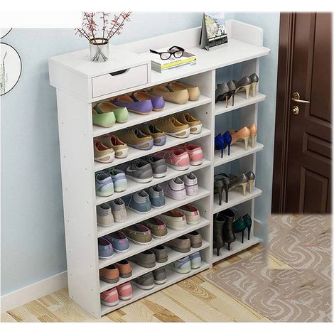 Trade Shop - 8-Layer-Schuhständer Holzregal mit 100 cm-Multifunktions-Kabinettschublade - (1/5)