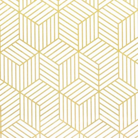 Papier peint autocollant à rayures géométriques de l'hexagone doré - Papier peint autocollant - Pour meubles - Doré et blanc - 45 x 500 cm - Papier cadeau de Noël (1/4)