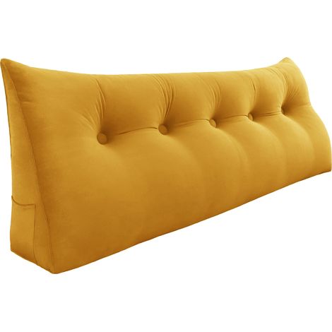 VERCART Coussin de Lecture, Oreiller Traversin Soutien Dorsal, Triangulaire Coussin à Coins, Gros Coussin Canapé, Coussin tête de Lit Dossier, Coussin de Repos Cale Dos en Velours Jaune 160cm