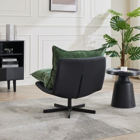 Fauteuil de relaxation pivotant avec dossier réglable sur 3 positions (95°/110°/125°) – Pieds en métal noir, revêtement en similicuir anti-griffures et chenille, garnissage en mousse à mémoire de form