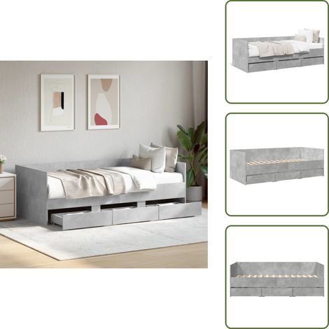 The Living Store Lit de jour avec tiroirs sans matelas gris béton 75x190 cm - Lit Deux Places - Canapé Convertible - Meuble Multifonctionnel - Rangements Intégrés - Tiroir Coulissant (1/5)