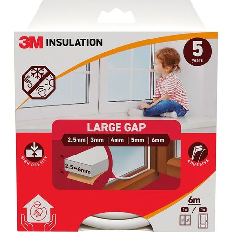 Burlete de aislamiento clásico para huecos grandes de 2,5 - 6 mm, blanco, 6 m