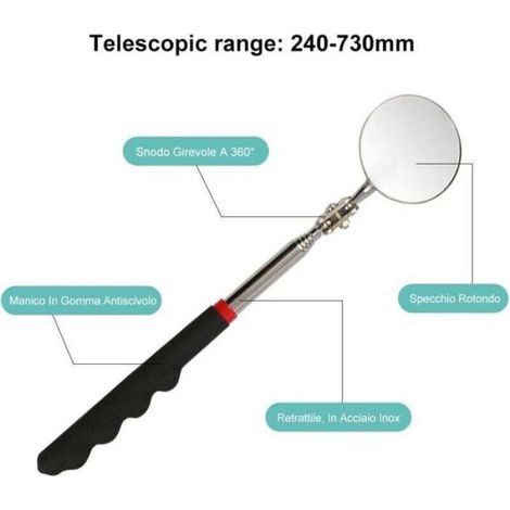 Miroir d'inspection télescopique - - Rotatif à 360 degrés - Télescopique jusqu'à 73 cm - Poignée antidérapante (1/4)