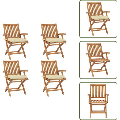 The Living Store Sillas de jardín plegables 4 uds madera maciza teca con cojines - Sillas de exterior
