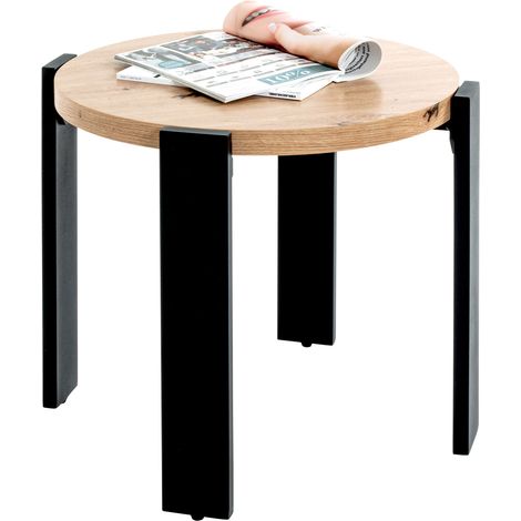 Table basse ronde 46x50 cm en bois et acier - KAEL