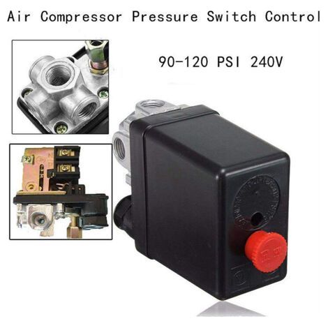 Régulateur de pression pour compresseur d'air 240 V 16 A, port 90 psi - 120 psi, avec manomètres pour une réduction rapide (1/3)