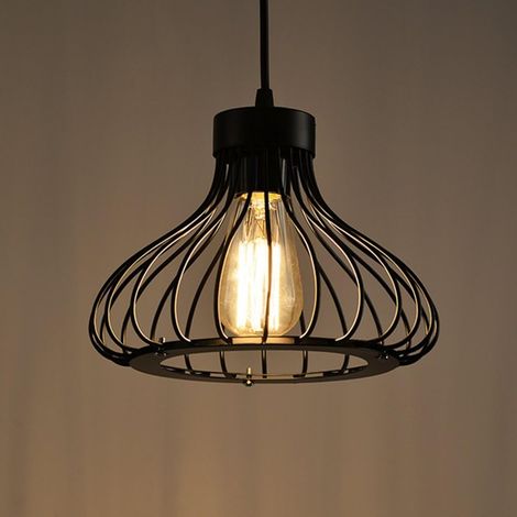 AIDUCHO E27 Industriel Vintage Métal Suspensions Cage Noir Retro Plafonnier Luminaire Vintage Plafond Plafonnier Lumiere Lampe Pendentif Lumiere Cage Antique Suspensions Luminaire (1/5)